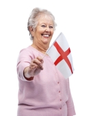 Happy old woman holding an English flag on white Photo (MYA25117)